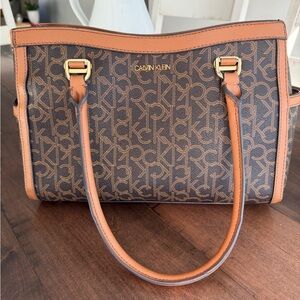 Calvin Klein Brown and Tan Monogram Mercy Sactchel